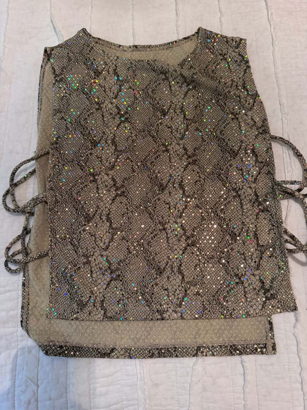 Snakeskin Print Metallic Shimmer Sleeveless Side-Lace Top